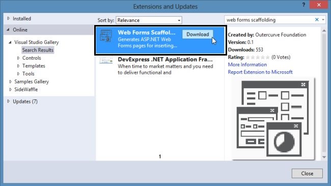 Downloading Web Forms Scaffolding